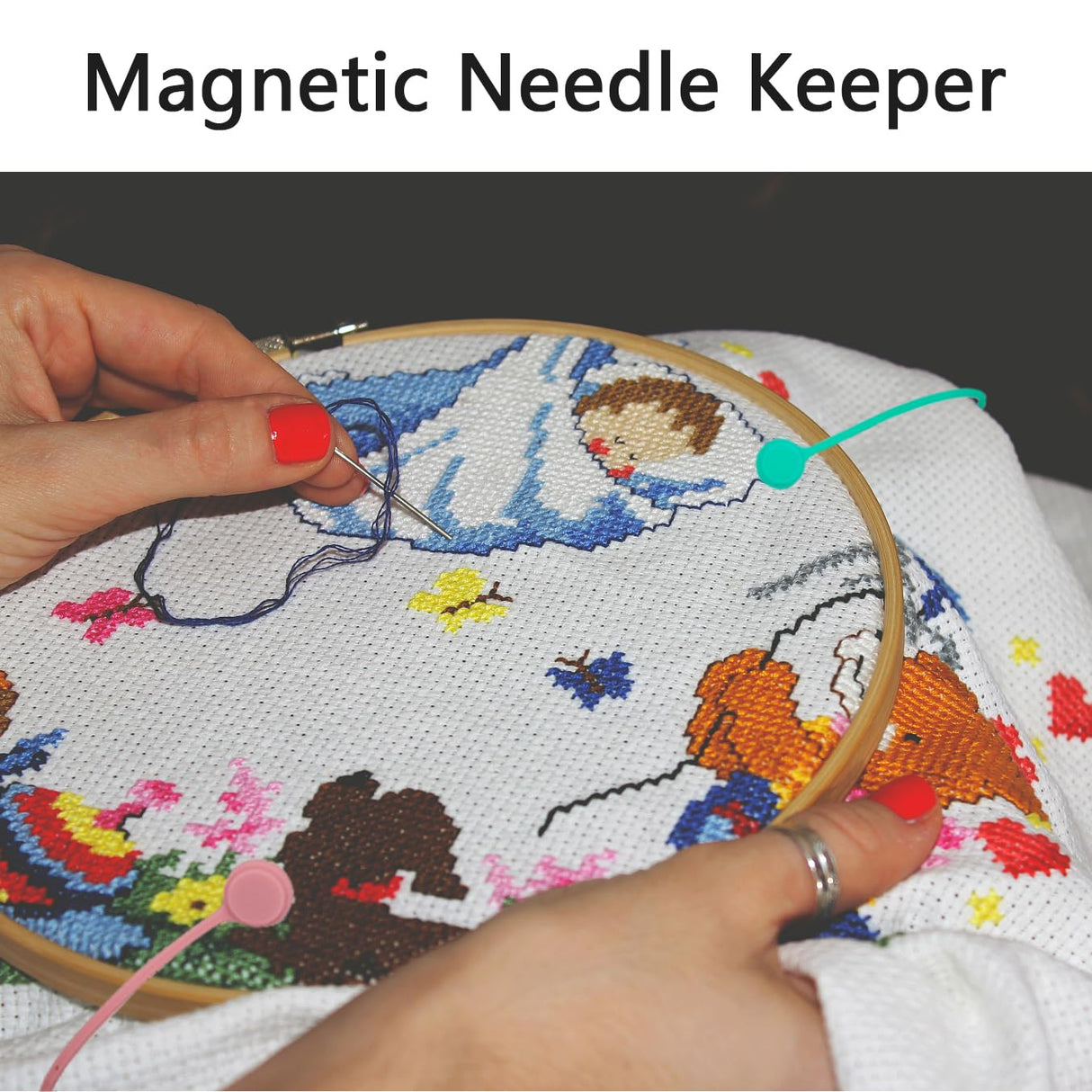 4 pcs Magnetic Needle Minders Silicone Fabric Clips, Macron Color Magnetic Needle Keeper Needle Nanny for Cross Stitch Embroidery Needlework Accessories Cross-Stitch Gift WoodArtSupply