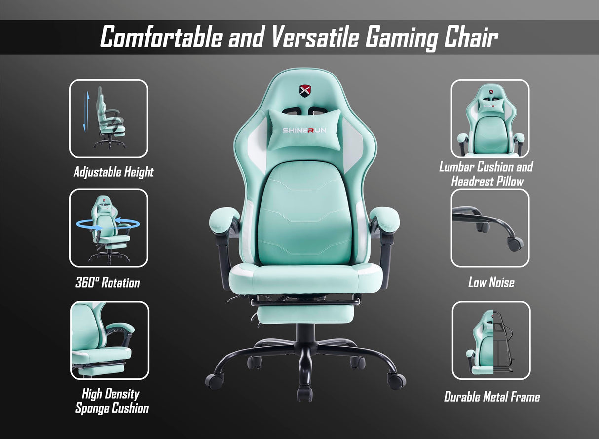 Fuqido Gaming Chair, Video Game Chairs with Movable Backrest, Ergonomic Computer Gaming Chair with Footrest and Lumbar Support, Height Adjustable Racing Chairs with Pocket Spring Cushion for Adults Fuqido