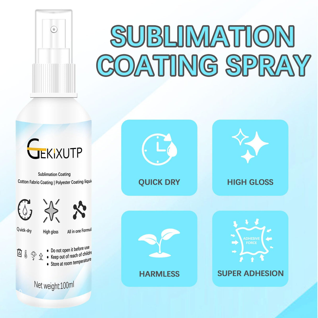 4 x 100ml Sublimation Spray for Cotton Tshirts,Sublimation Coating Spray for T-Shirts, Canvas, Polyester Fabric,Quick Dry, High Gloss,Polyester Spray for Sublimation (4 pcs Sublimation Coating Spray) GEKIXUTP