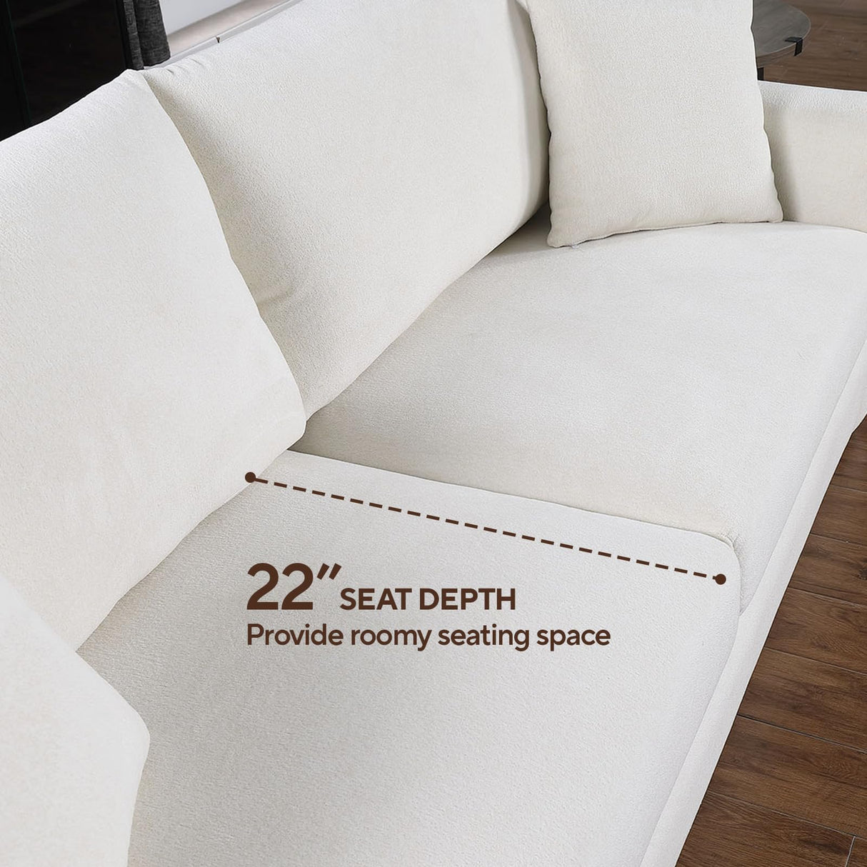 Alberobelo Sofa Couch, 66.5" White Modern Couch with Deep Seats, Chenille Fabric Comfy Sofas with Wooden Interior,loveseat Couch with Wide Armrest, Couches for Living Room, Bedroom and Office Alberobelo