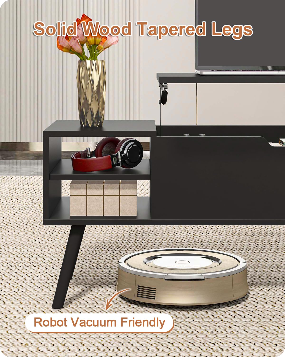 ALINE FURNITURE Coffee Table Lift Top - Black Lift Top Coffee Table with Hidden Compartment Storage - Lift Up Coffee Table - Wood Coffee Tables for Living Room ALINE FURNITURE