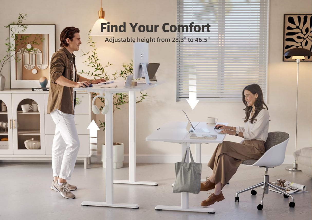 YDN Electric Standing Desk Adjustable Height, 40 x 24 Inches Stand up Desk with Cable Management, Home Office Desks with Splice Board & White Frame, White Top YDN