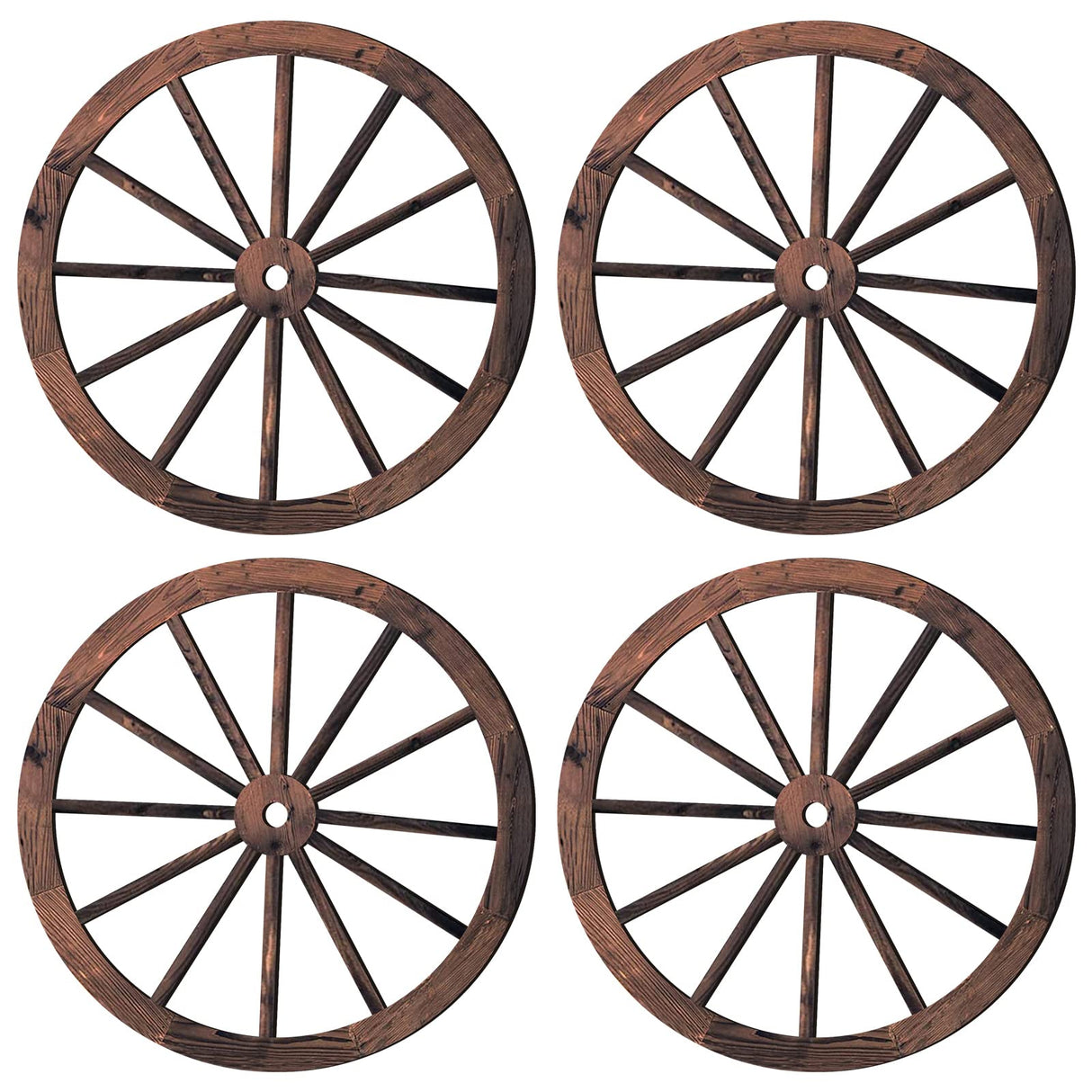 4 Pieces Wooden Wagon Wheel Wall Decor 10 Inches Old Western Wood Wagon Wheel Wall Art Farmhouse Wagon Wheels Rustic Yard Decor Wood Hanging Decorative Wheels for Garden Home Bar Garage Qunclay