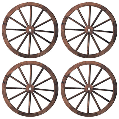 4 Pieces Wooden Wagon Wheel Wall Decor 10 Inches Old Western Wood Wagon Wheel Wall Art Farmhouse Wagon Wheels Rustic Yard Decor Wood Hanging Decorative Wheels for Garden Home Bar Garage