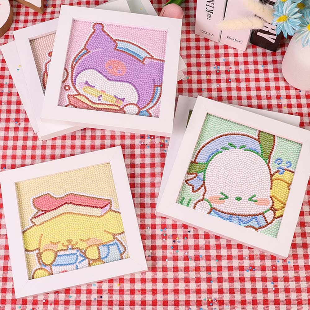 Akutoer Cute Anime 5D Diamond Drawing Kits, Gem Arts & Crafts Supplies with Frames, Cartoon Painting with Diamond, DIY Paint Supplies for Kid(Kitty) Akutoer