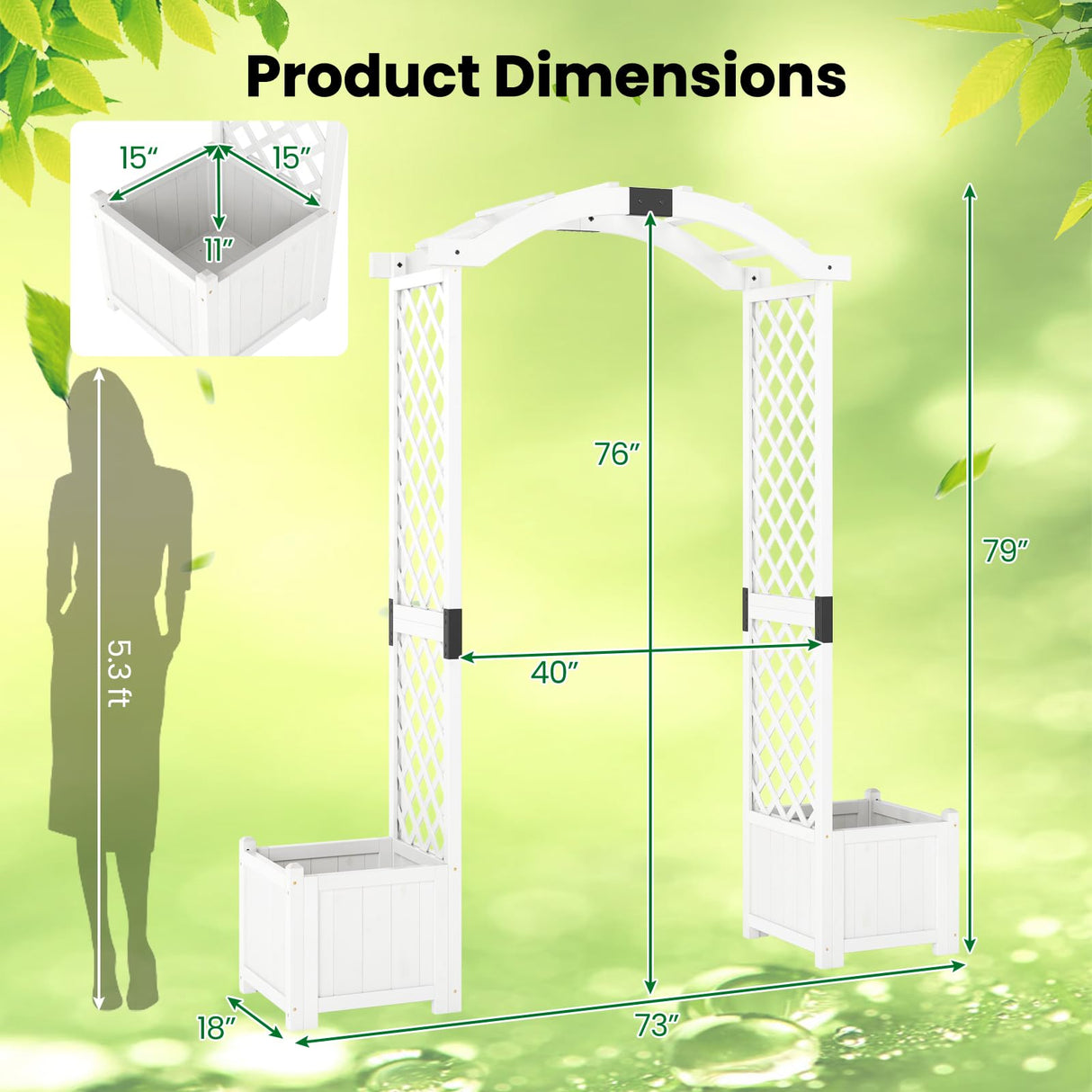 Happygrill Garden Arbor with Planter Boxes, Outdoor Wedding Arch with Trellis for Climbing Plants Vine Vegetables Herbs, Wooden Arbor Archway for Ceremony, Party (White) HAPPYGRILL