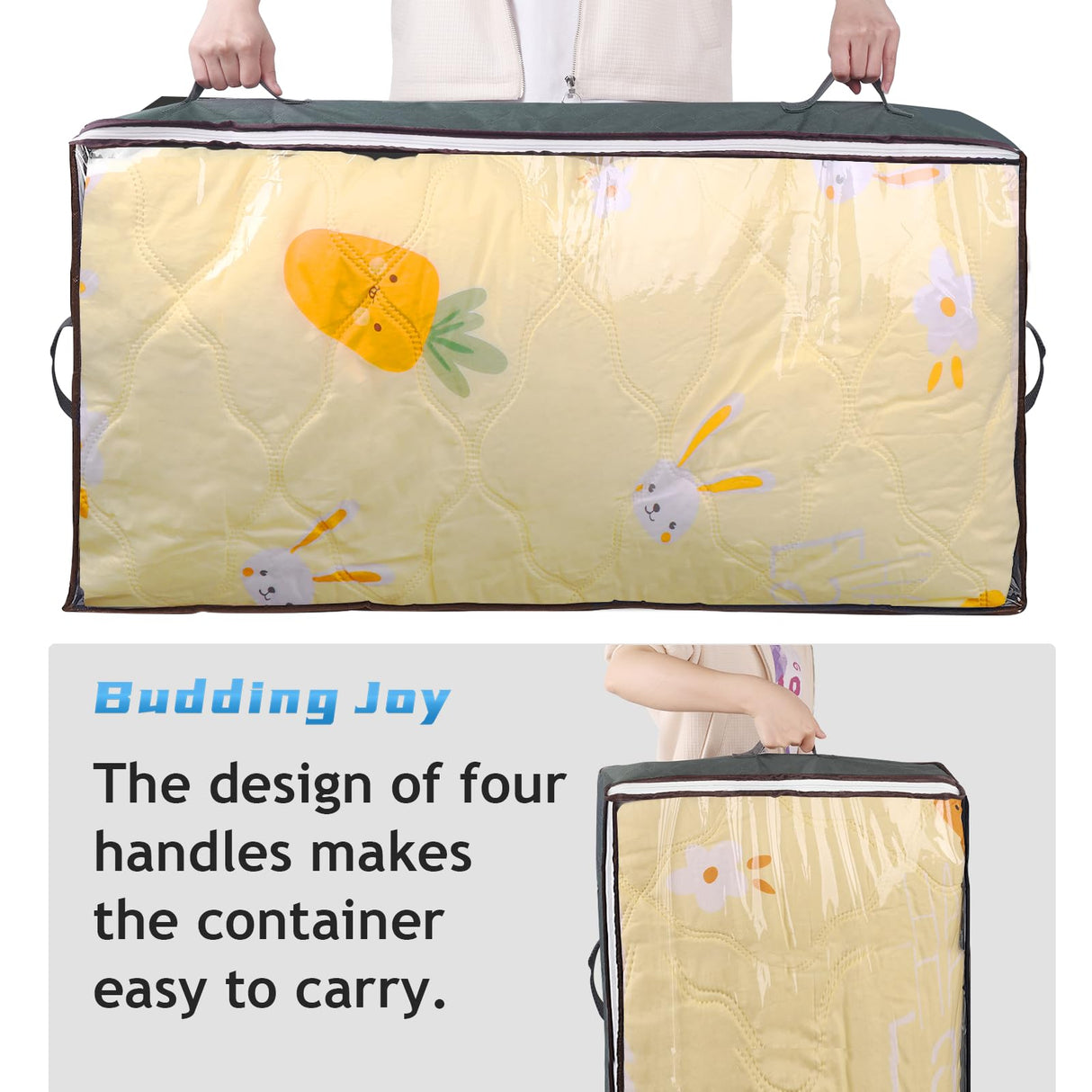 Budding Joy 90L Under Bed Storage Containers, Closet Organizers and Storage Bins, Foldable Underbed Storage Bags for Blankets, Towels, Comforter, Sweaters, Pillows, Linen Sheets, Wrapping Paper Budding Joy