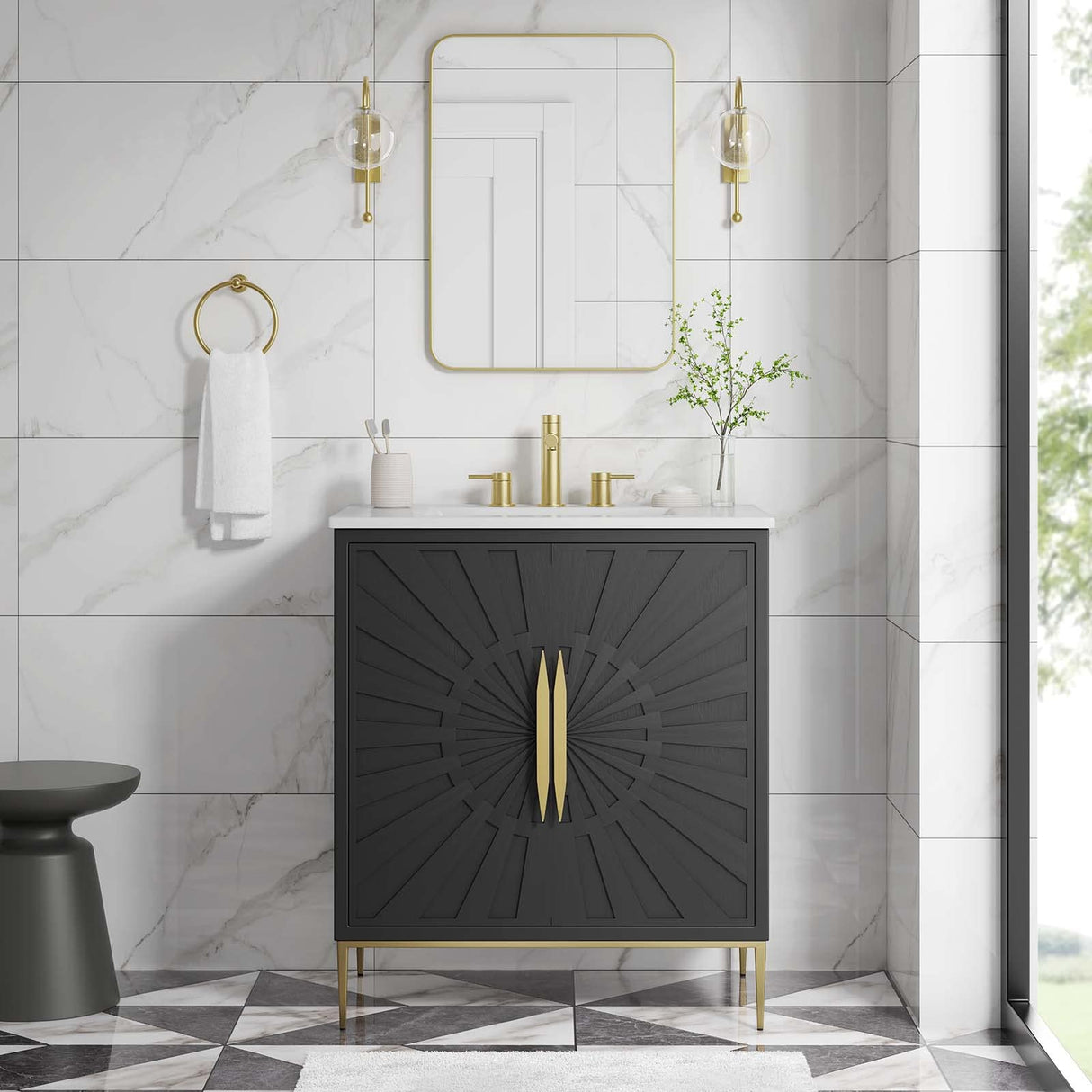 Modway Awaken Bathroom Vanity Cabinet, 30", White Black Modway