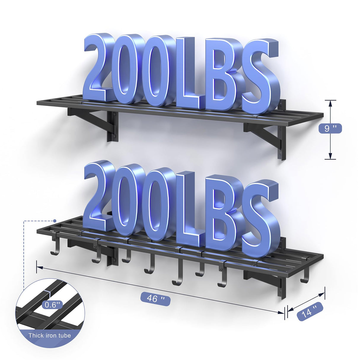 Jusgym 2-Pack 1x4ft Heavy Duty Garage Shelving, 1' x 4' Garage Wall Shelving Wall Mounted (2pack-1x4ft) Jusgym