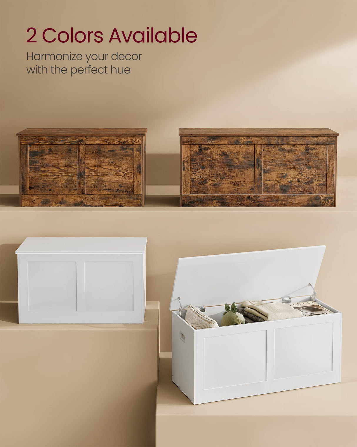 VASAGLE Storage Chest, Storage Trunk with 2 Safety Hinges, Storage Bench, Shoe Bench, Farmhouse Style, 15.7 x 39.4 x 18.3 Inches, for Entryway, Bedroom, Living Room, Rustic Brown ULSB164K01 VASAGLE