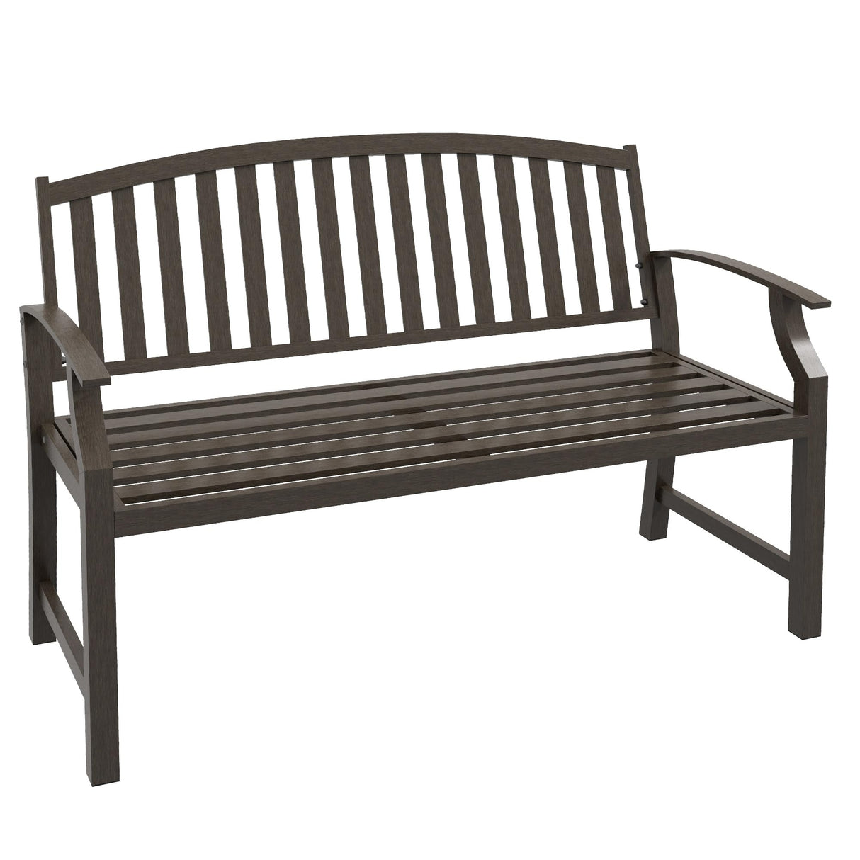 Outsunny 46" Brown Metal Garden Bench with Wood-Look Slatted Frame for Patio and Yard Outsunny