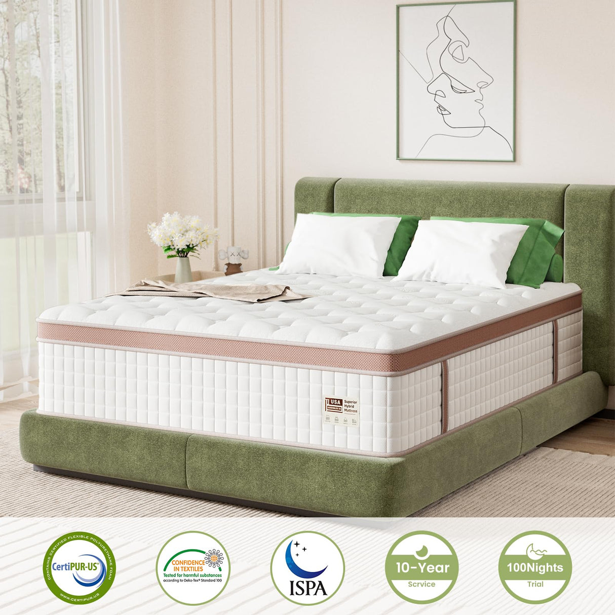 Queen Mattress 14 Inch - Superior Hybrid Mattress In a Box for Back & Lumbar Support, 100 Night Trial, Individual Pocket Spring Bed for Motion Isolation & Pressure Relief, CertiPUR-US Certified FP FLEXPEDIC
