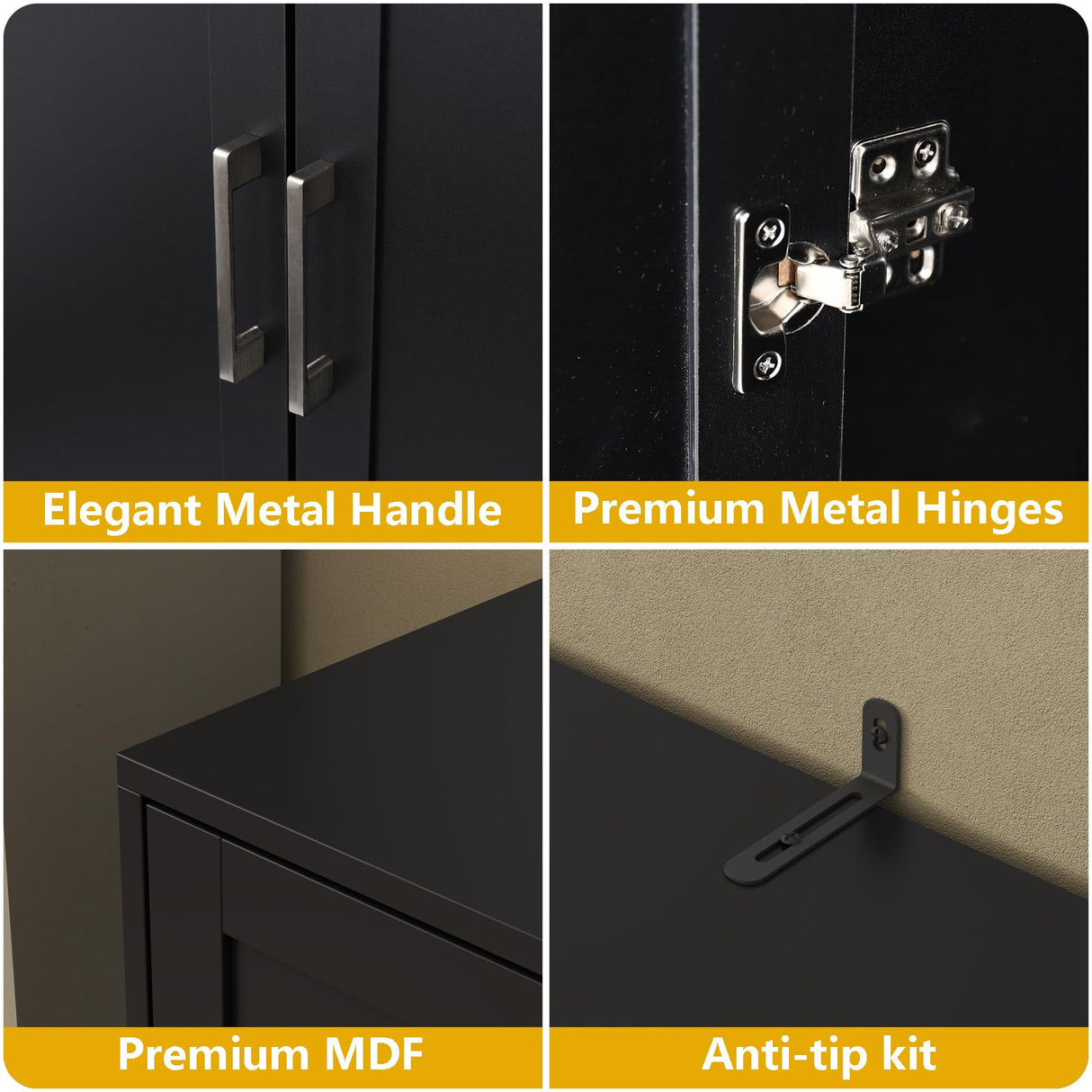 Loomie Kitchen Pantry Storage Cabinet, Food Pantry Cabinet with Doors & Adjustable Shelves, 64" Tall Kitchen Cabinet with 5-Tier External Shelf, Freestanding Cupboard for Kitchen (Black) Loomie