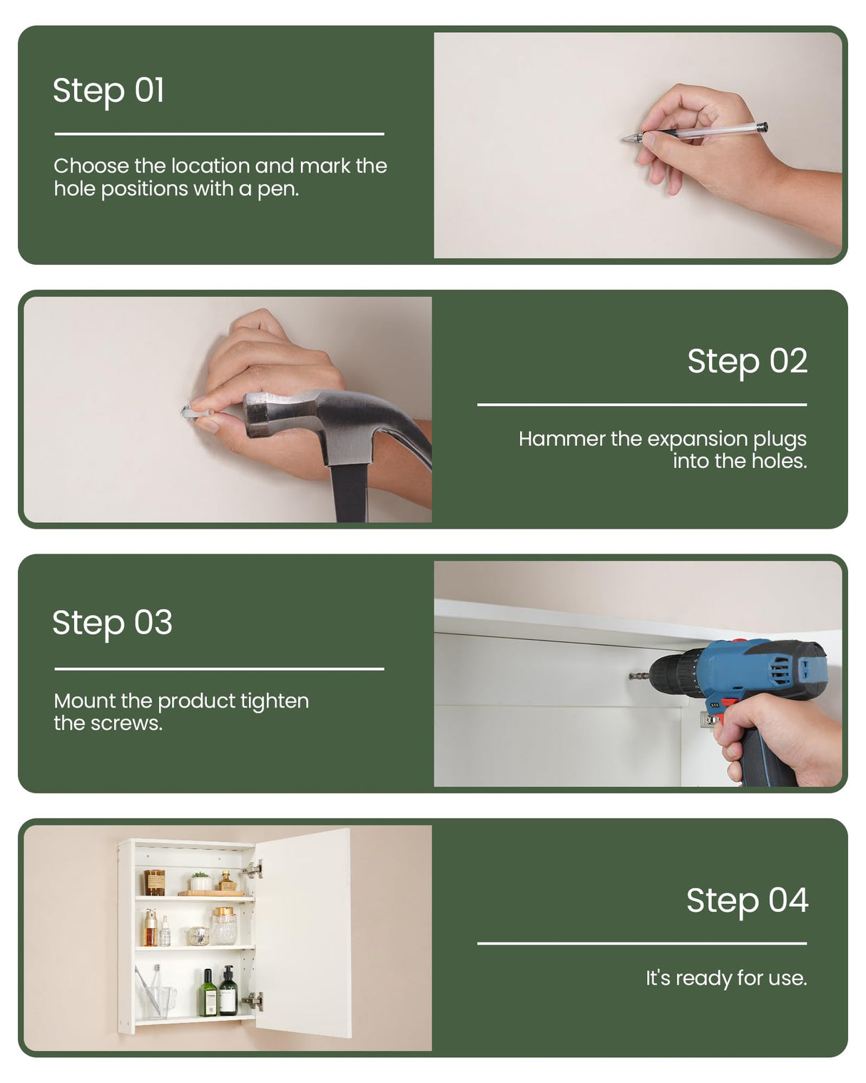 CHOEZON Wall-Mounted Bathroom Vanity with Mirror, Medicine Cabinet with Storage Function, Hanging Storage Cabinet, Adjustable Shelves, White CHOEZON