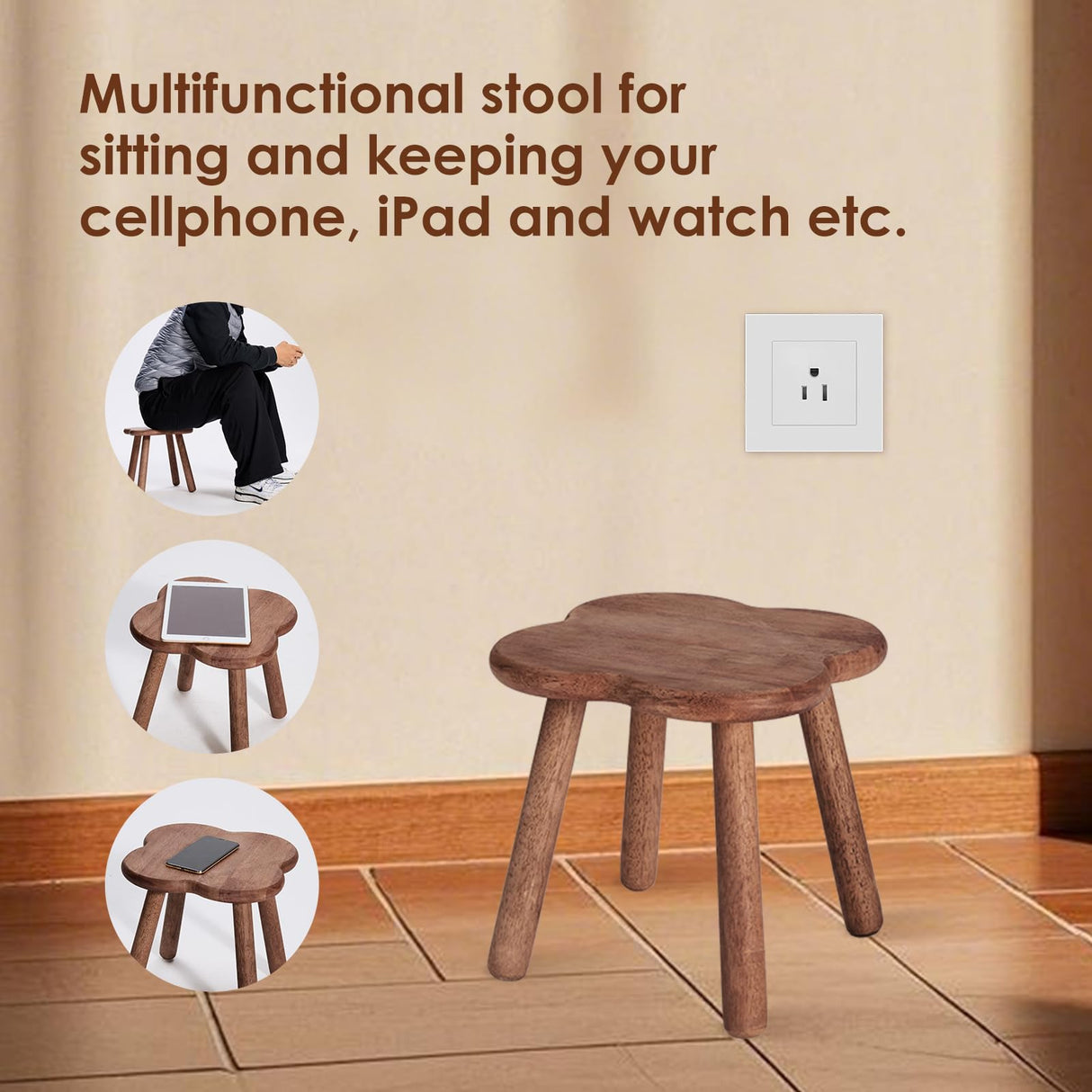 Jurath Wooden Step Stool for Adults Upgraded11.6inch Small Wooden Stool with Four Detachable and Assembled Legs for Bathroom, Kitchen, Bedroom, Plant Stand (Natural Solid Wood top and Legs) Jurath