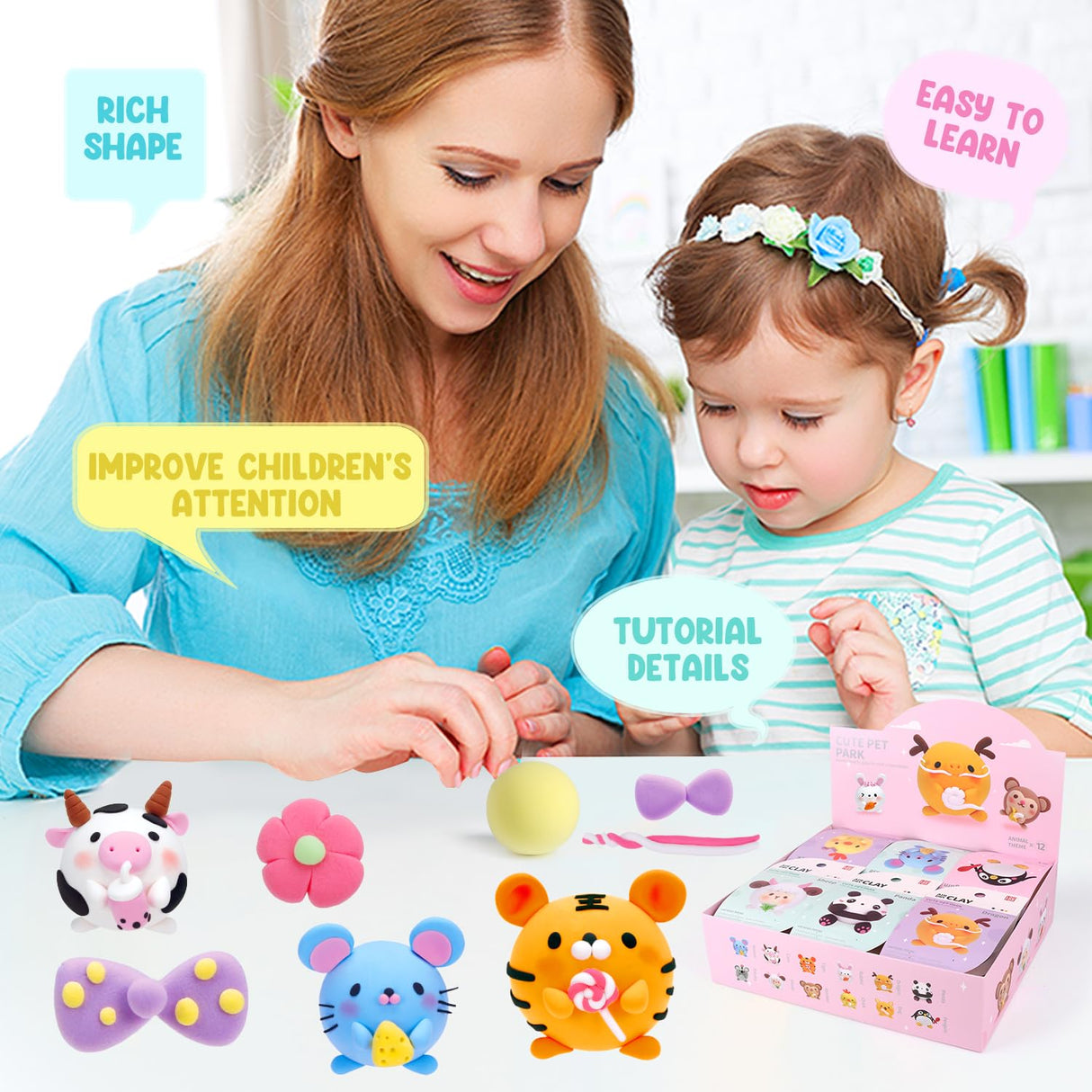 LOUFOR Air Dry Clay Kits - Modeling Clay for Kids, Ultra Light & Soft, Safe & Non-Toxic, DIY Airdryclay Kit with Sculpting Tools and Tutorials, Creatible Art Crafts Toys Gifts for Boys Girls LOUFOR