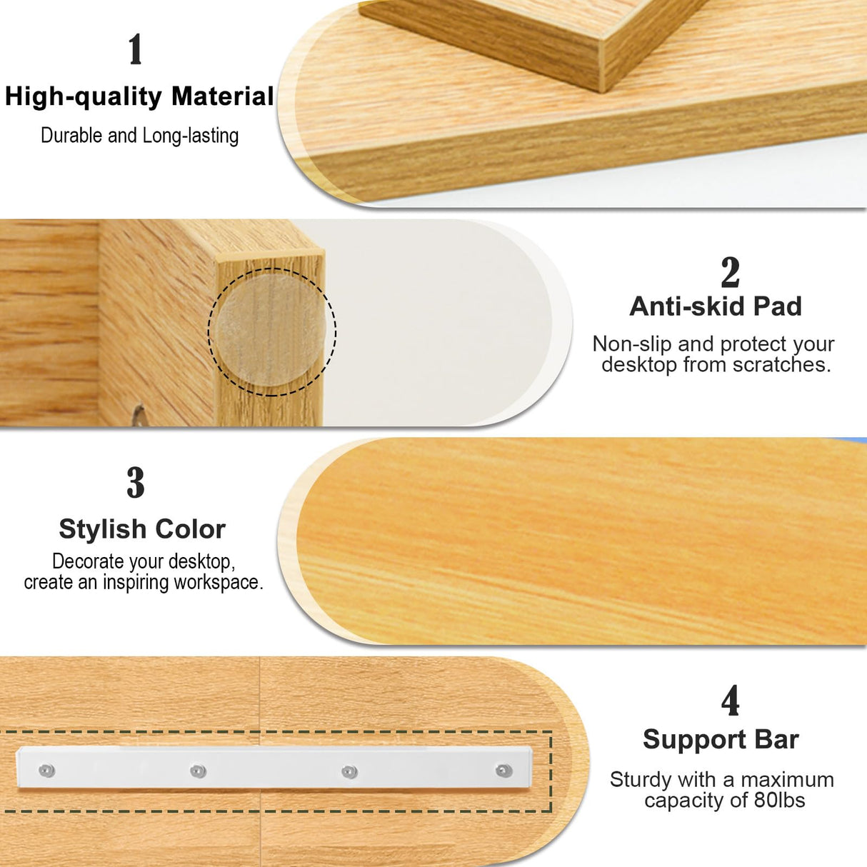 TEAMIX 2 Tiers Desktop Monitor Stand Riser 20 Inch Printer Stand with Storage Small TV Riser Laptop Wooden Desk Organizer Shelf Bookshelf Maple (Natural Maple, 2 Tiers) TEAMIX