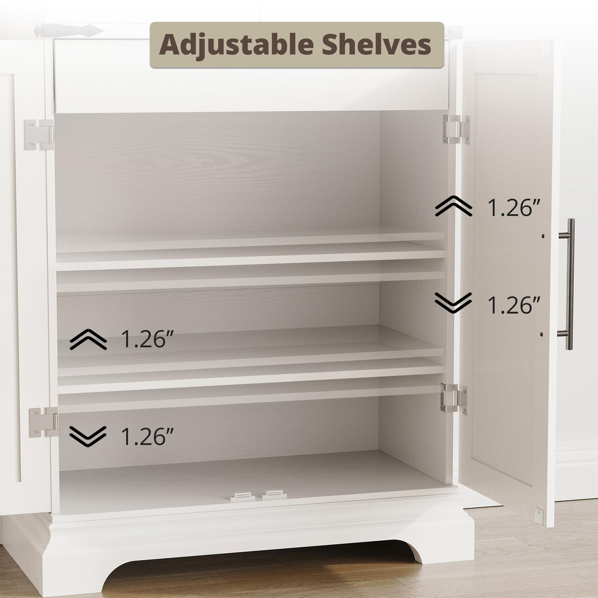 IRONCK Kitchen Pantry Cabinet 72" H, with 9 Shelves, 4 Barn Doors, Drawer, 6 Door Storage Shelves, Farmhouse Freestanding Rustic Wood Cupboard for Kitchen Dining Room White IRONCK