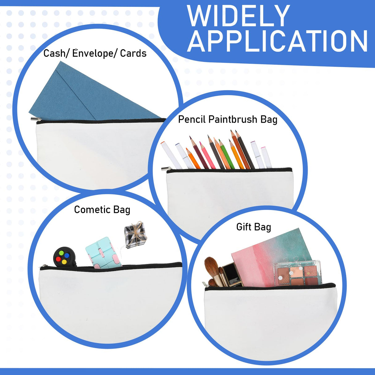 Inbagi 20 Pieces Blank Cosmetic Bags Canvas 9 x 6.9 Inch Sublimation Makeup Bags Bulk with Zipper Blank DIY Toiletry Pouch Canvas Travel Bag for Teachers Students School Travel Pen Pencil Storage Inbagi