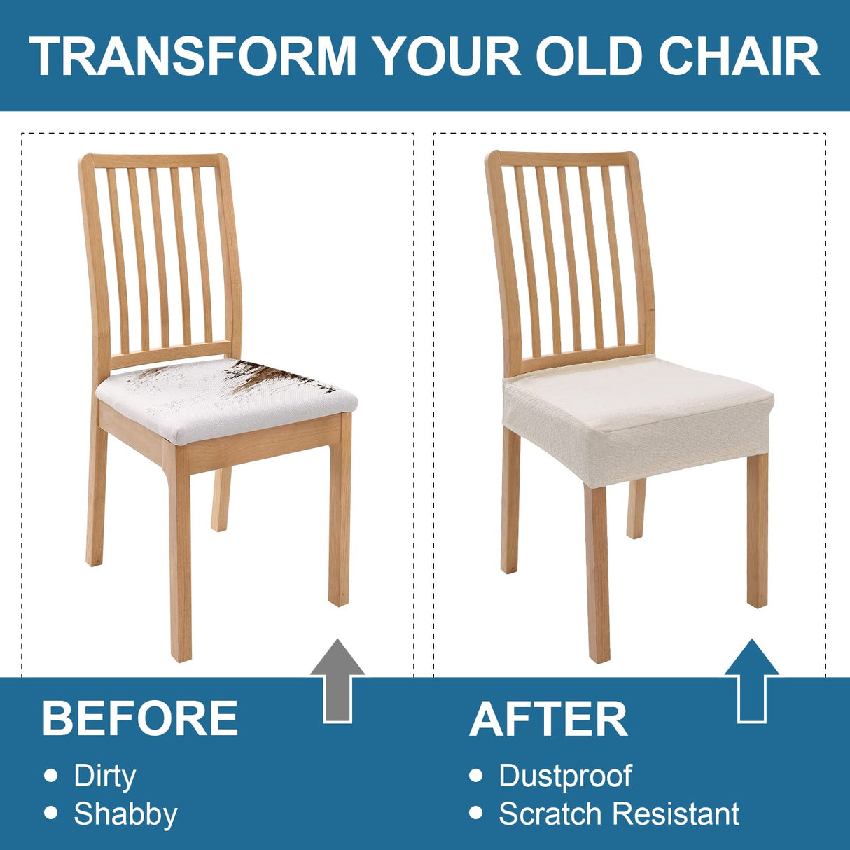 Smiry Waterproof Seat Covers for Dining Room Chairs Set of 4, Stretch Jacquard Removable Washable Chair Seat Slipcovers Protector, No Rear Covers, Beige Smiry