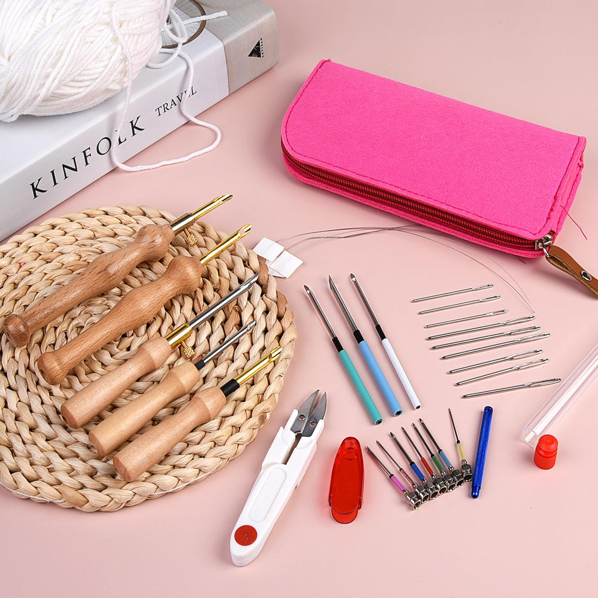 Punch Needle kit for Beginners, Adjustable Punch Needle Embroidery Kit for Adults Punch Needle Tool Embroidery Needle Wooden Handle Embroidery Pen Kits Tophoniex