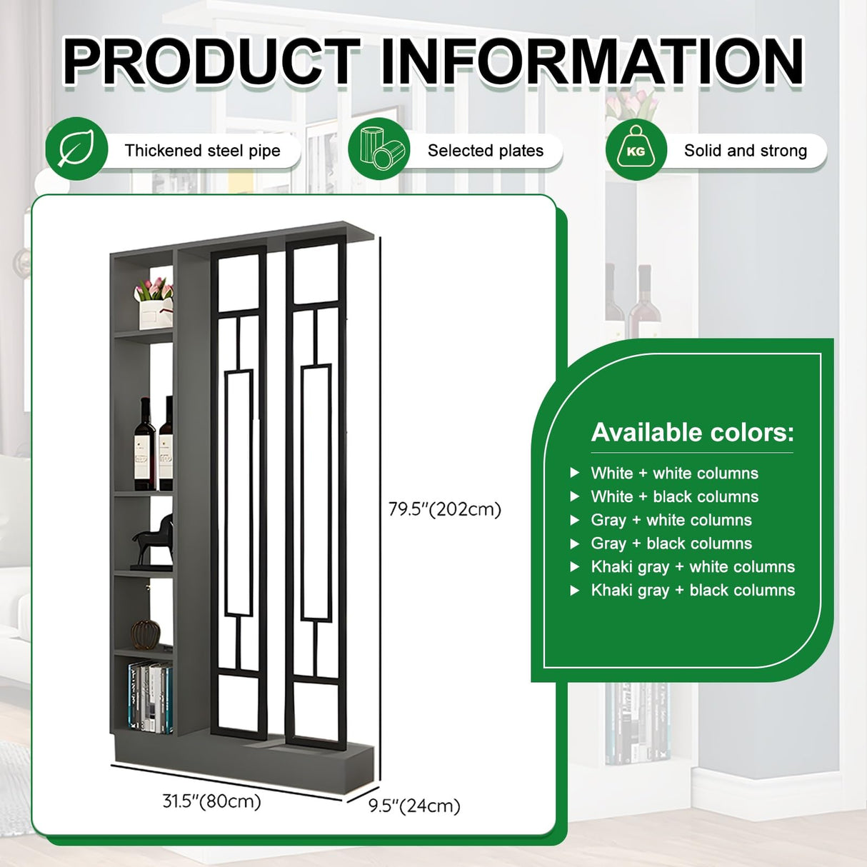 Wall Room Divider with Shelves, Modern Freestanding Wood Room Dividers Bookshelf with Storage Cabinet, Room Divider Bookcase for Home Bedroom Decoration Decorative(Khaki Gray White,80CM/31.5IN) Fakednss