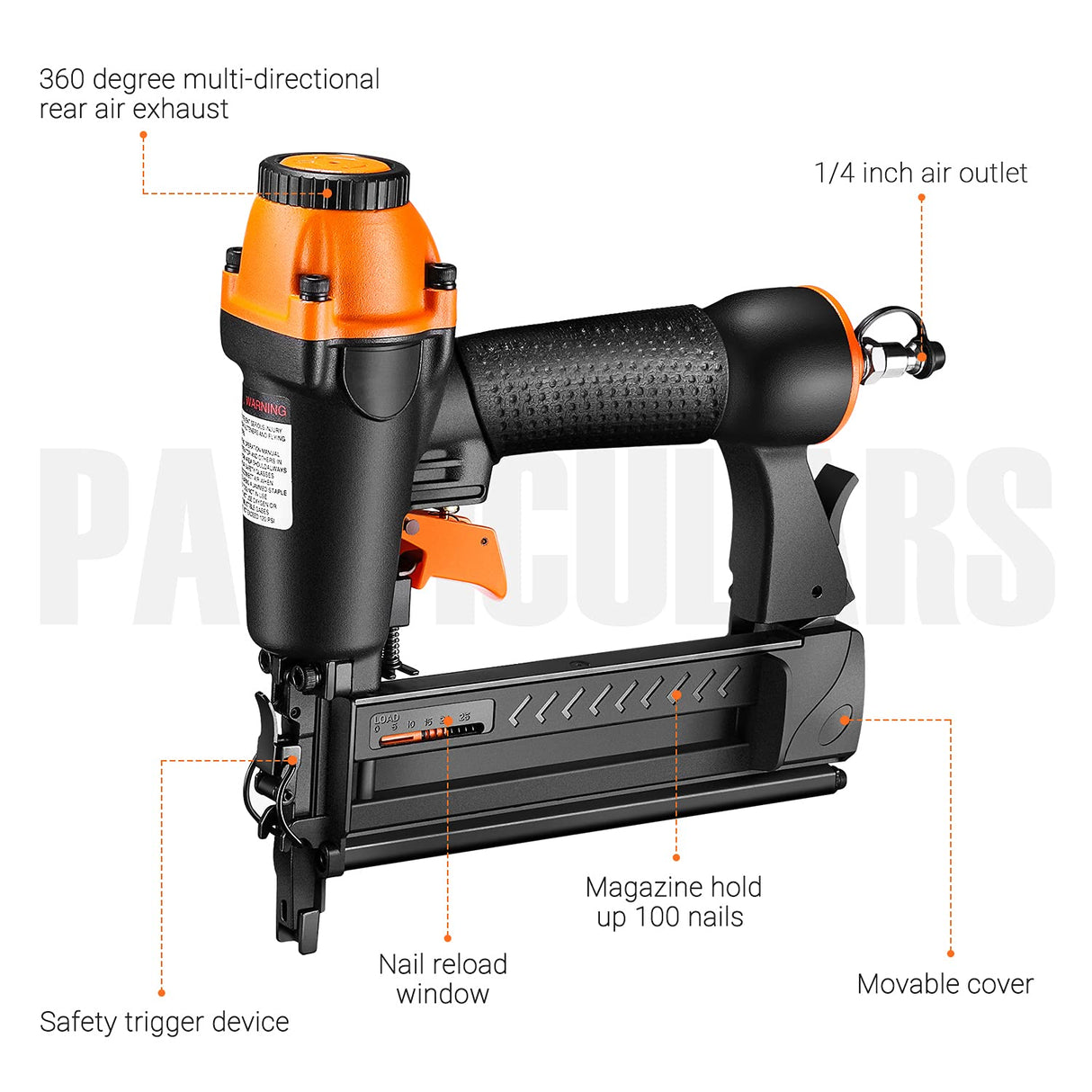 DSF Brad Nailer, Pneumatic, 18GA 2-In-1 Nailer, 5/8 inch-2 inch, Wider Visual Nail Indicator, 200pcs Brad Nails And 200pcs Crown Staples, 360 Degree Adjustable Exhaust, And CE Safety Glasses - TK5040 outtkitywi
