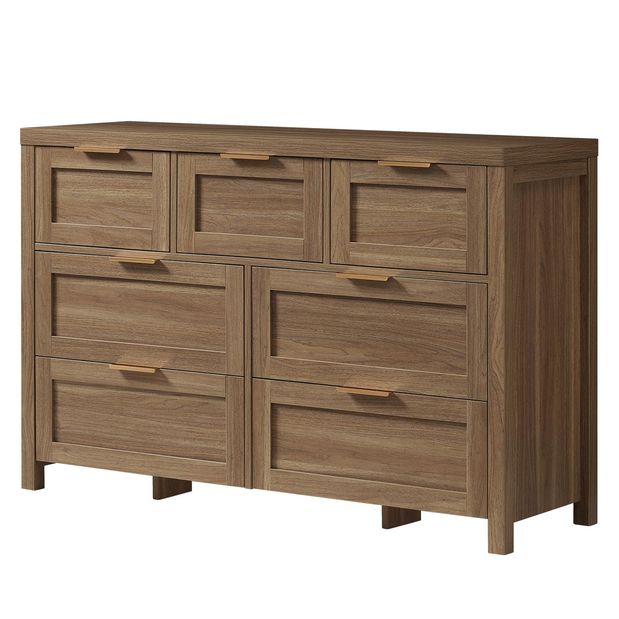 OAKHAM HOME Wood Dresser, Rustic Brown Dresser 47" Wide 7 Drawer Dresser Vintage Wooden Dresser with Fluted Board and Metal Handle for Bedroom, Living Room, Hallway, Special Walnut OAKHAM HOME