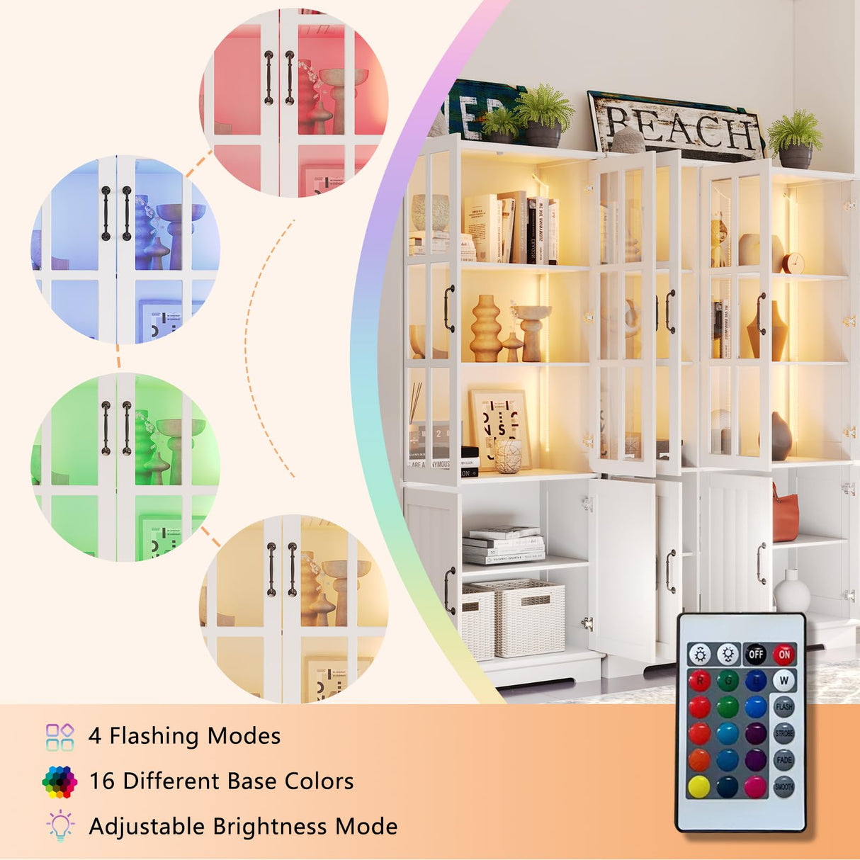 AMERLIFE Storage Cabinet Sets with LED Lights, 71" Tall Large Modern Wood Kitchen Pantry with Acrylic Glass Doors & Shelves, Display Cabinet for Living room, Dining room, Bathroom, 6+4 Doors White AMERLIFE