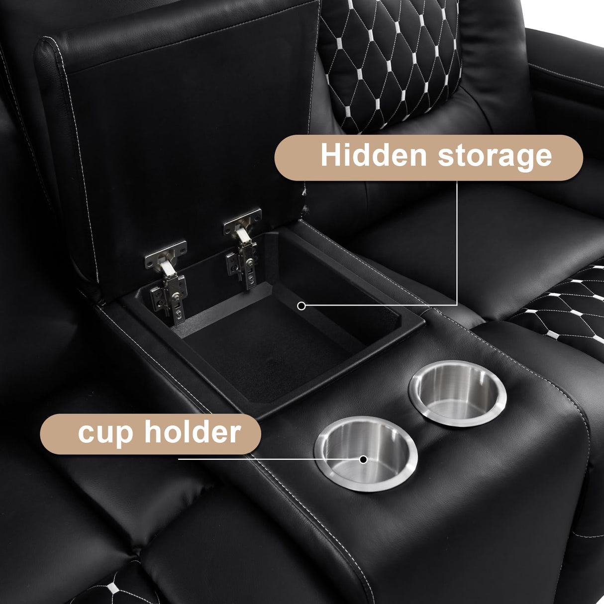 ANJ Recliner Sofa,Power Reclining Couch with USB Ports and Cup Holders - Overstuffed Electric Living Room Seating PU Leather Recliner Sofa Set with Hidden Arm Storage, Easy to Clean (Black) ANJ