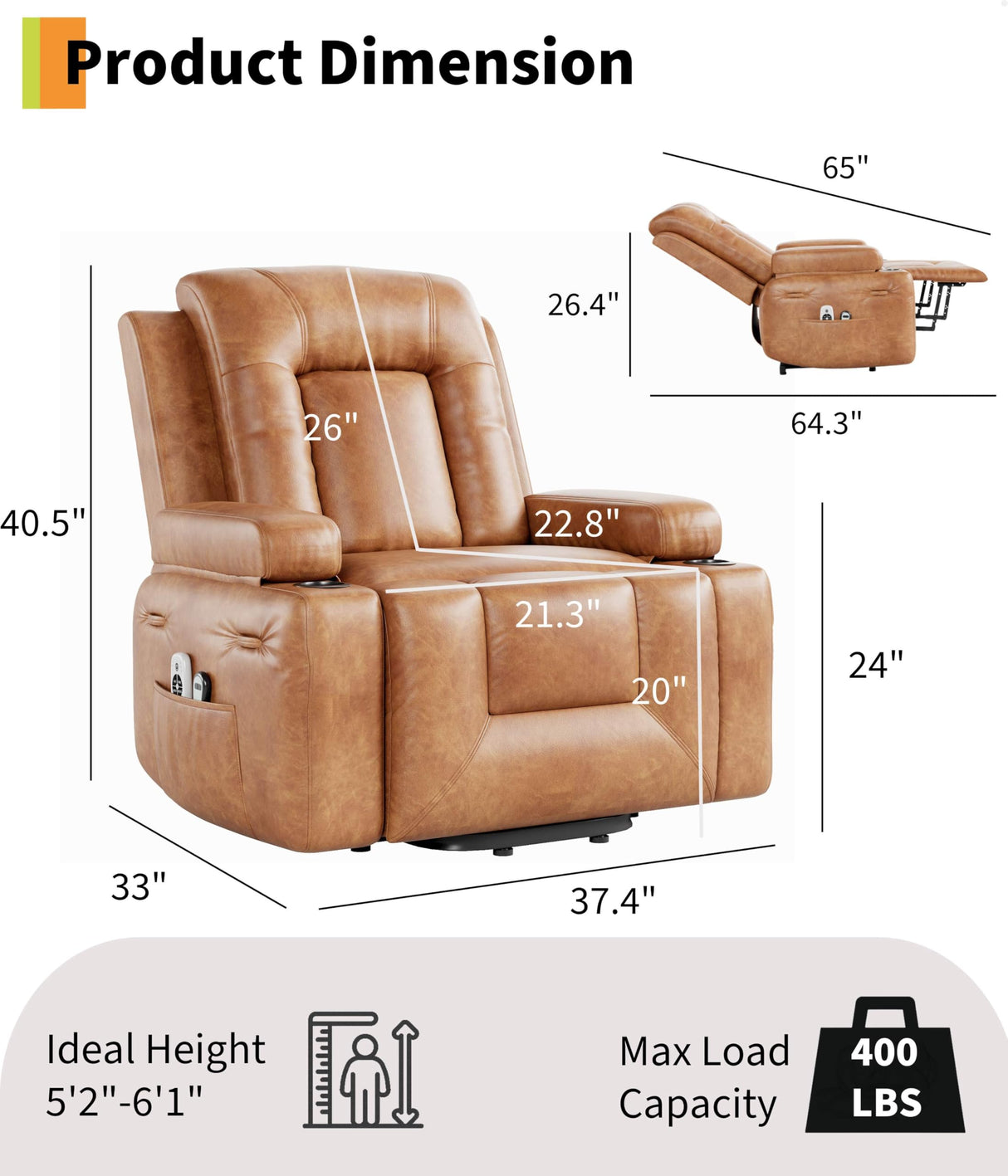 GarveeHome Power Recliner Chair - Heat and Massage, Adjustable Electric Recliner Ergonomic PU Leather Single Sofa, Tall Back, Padded Seat, Lazy Chair for Living Room GarveeHome