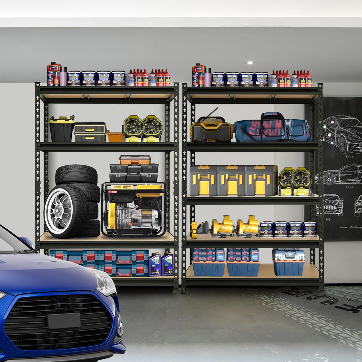 BIG RED 5 Tier Heavy Duty Garage Storage Shelving: Adjustable Metal Utility Shelving Rack for Garage, Basement, Pantry, Closet - 3,000lb Capacity (72"x48"x24") Black BIG RED