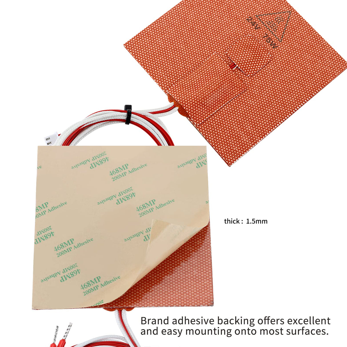 FYSETC 3D Printer Voron0.1 Silicone Heater Pad - 24V 75W Heating Mat 100x100mm - Heated Bed with NTC 100K Thermistor: Built-in Bimetal Thermostat Easy Install for Vorn 0 0.1 Hot Aluminum Build Plate FYSETC