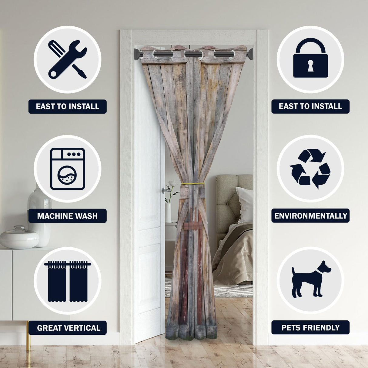 Barn Wood Door Door Curtains for Doorways, Rustic Farmhouse Rural Wooden Art Blackout Curtain for Kids Bedroom Closet, Grommet Thermal Insulated Privacy Door Drapes for Room Divider, 42"W x 80"L SOSSIZOO