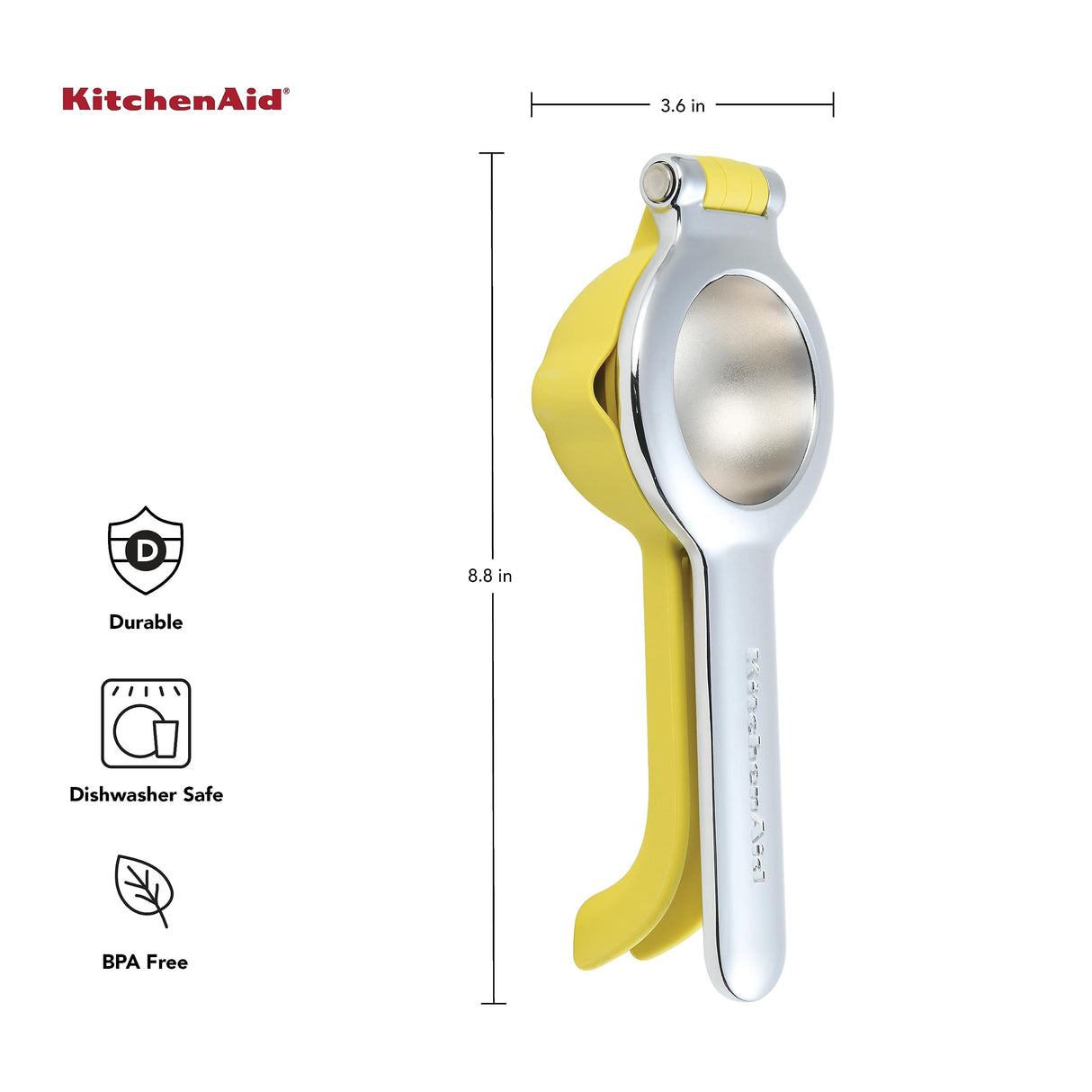 KitchenAid Citrus Juice Press Squeezer for Lemons and Limes with Seed Catcher and Pour Spout, Lemon, 8 inches KitchenAid