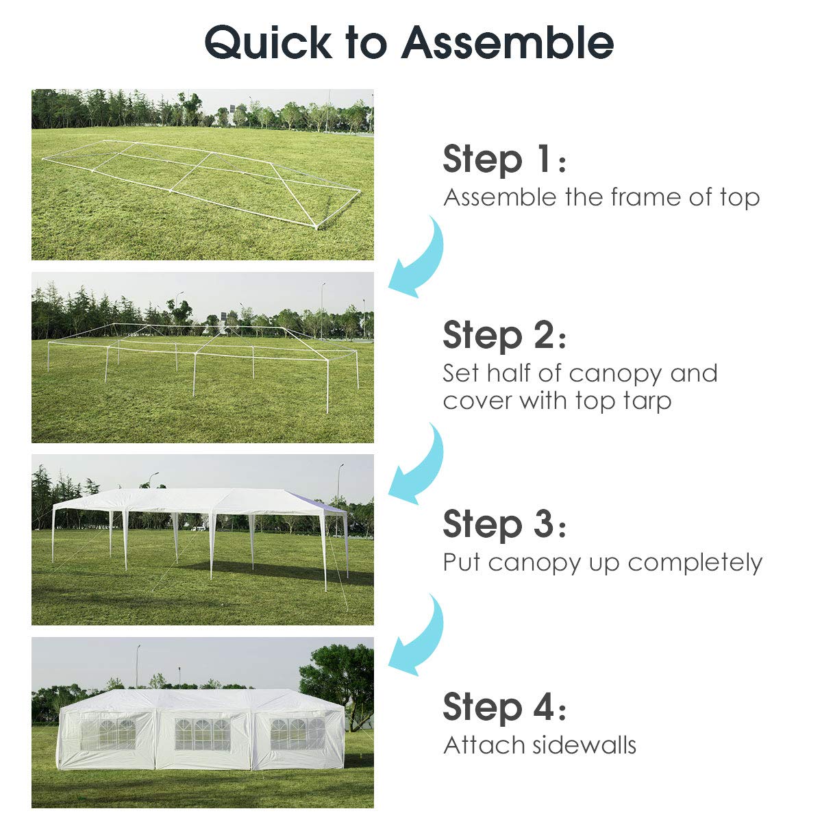 Tangkula 10' x 30' Outdoor Waterproof Gazebo Canopy w/ 6 Removable Sidewalls and 2 Doorways, Heavy Duty Large Tent w/Strong Connection Stakes Ropes for Party Wedding Events Beach BBQ (White) Tangkula