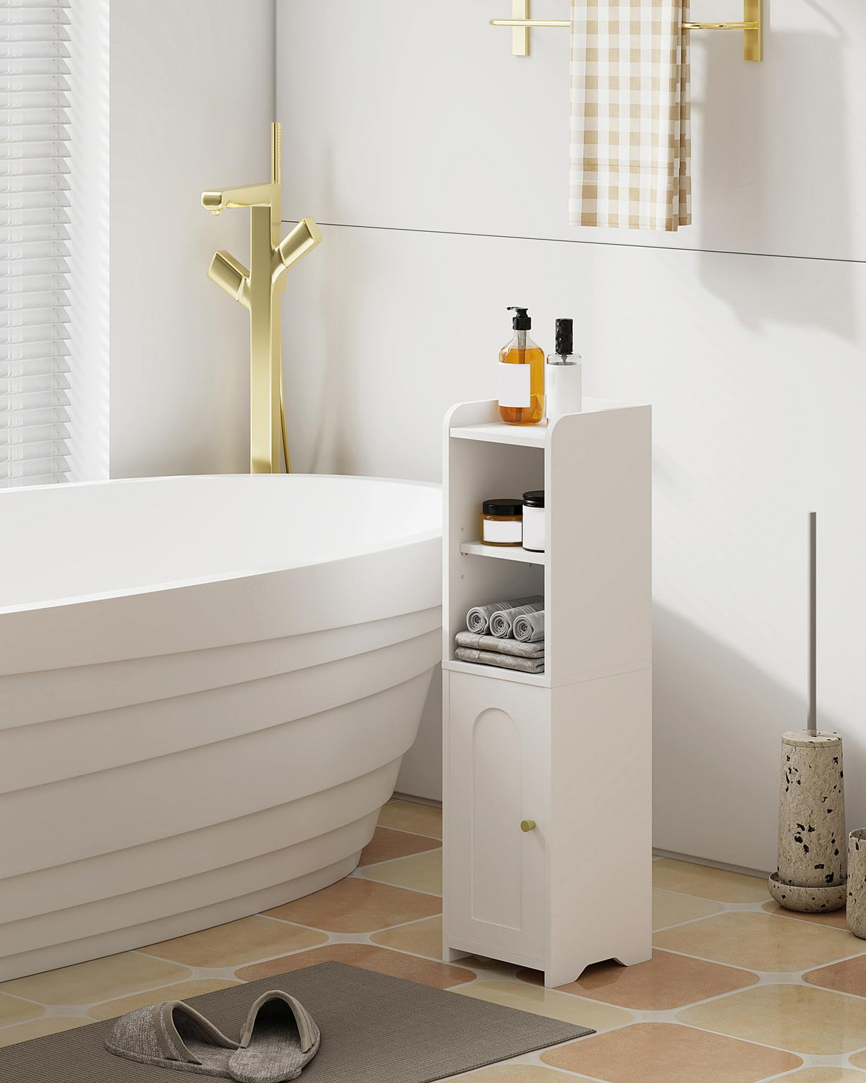 Hzuaneri Bathroom Storage Cabinet, Corner Floor Cabinet with Doors and Adjustable Shelf, Narrow Toilet Paper Cabinet, Bathroom Organizer for Small Spaces, White BC19703X Hzuaneri