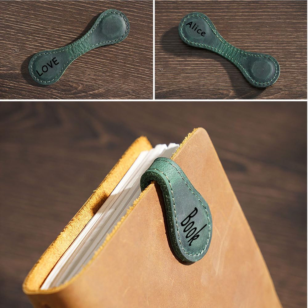 Personalized Leather Magnetic Bookmarks for Women Custom Engraved Motivational Text Book Marker Clip Gift for Book Lover Readers Women Kids(Leather Magnetic Bookmark) WINSD
