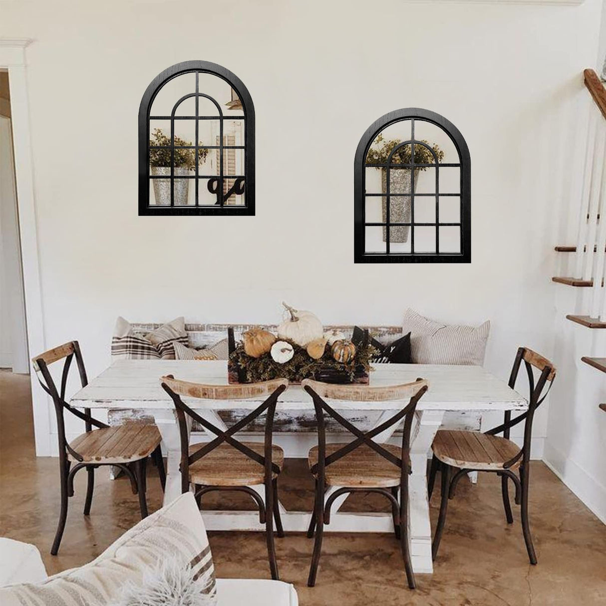 ZEXUIRU 2PCS Arched Window Wall Mirror,Rustic Farmhouse Accent Mirror, Wood Framed Entry Mirror for Living Room,Bathroom,Bedroom,Kitchen,15.7x11.8 Inches ZEXUIRU