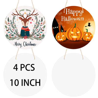 4 PCS Aluminum Sublimation Door Hanging Disc Signs, 10 Inches Unfinished Blank Sign Door Hanger, Sublimation Ornament Blanks Door Decorative Signs, Blank Door Decorations Sublimation Metal Sign