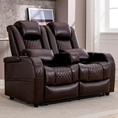 Attliahome 57" RV Loveseat Recliner, Double Recliner Furniture with 3 Arms and 2 Pillows, Wall Hugger Recliners & 135° Reclining Theater Seating (Brown PU Leather RV Couch)