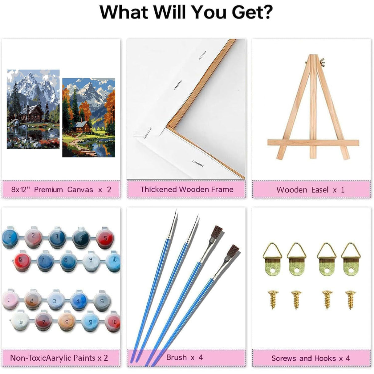 2 Pack Framed Paint by Numbers Kit for Adults - with Wooden Easel, Landscape Paint by Numbers Kit for Adults Framed, DIY Mountain Paint by Numbers with Frame for Home Wall Decor 8x12 Inch askkqtx