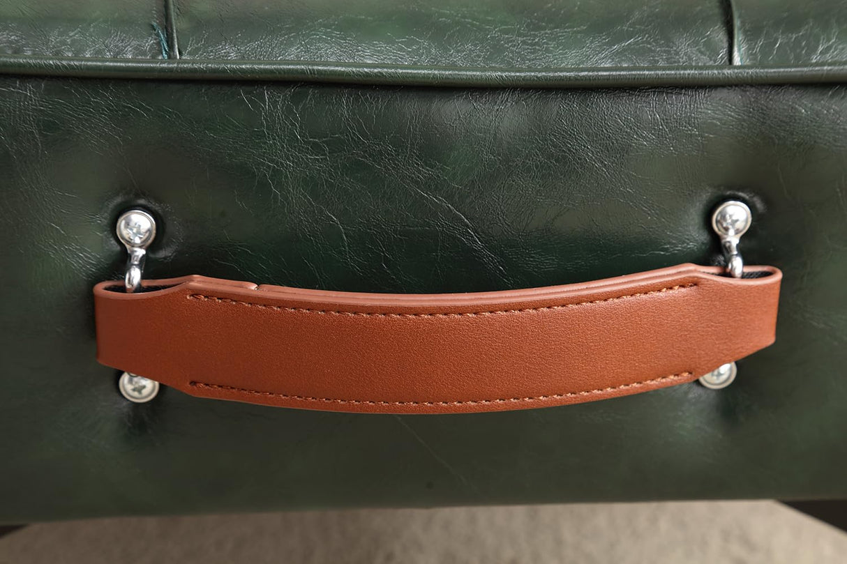 1pc Vintage Style Faux Leather Ottoman Footstool - Wooden Frame, Upholstered Interior, Multi-Use Footrest for Living Room, Entryway, Office (Azure Green) Generic