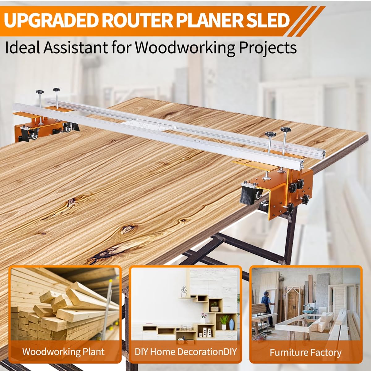 Router Sled, Slab Flattening Jig, 58 inches Router Sled for Flattening Slabs,Adjustable Trimming Planing Machine for Woodworking QZTODO