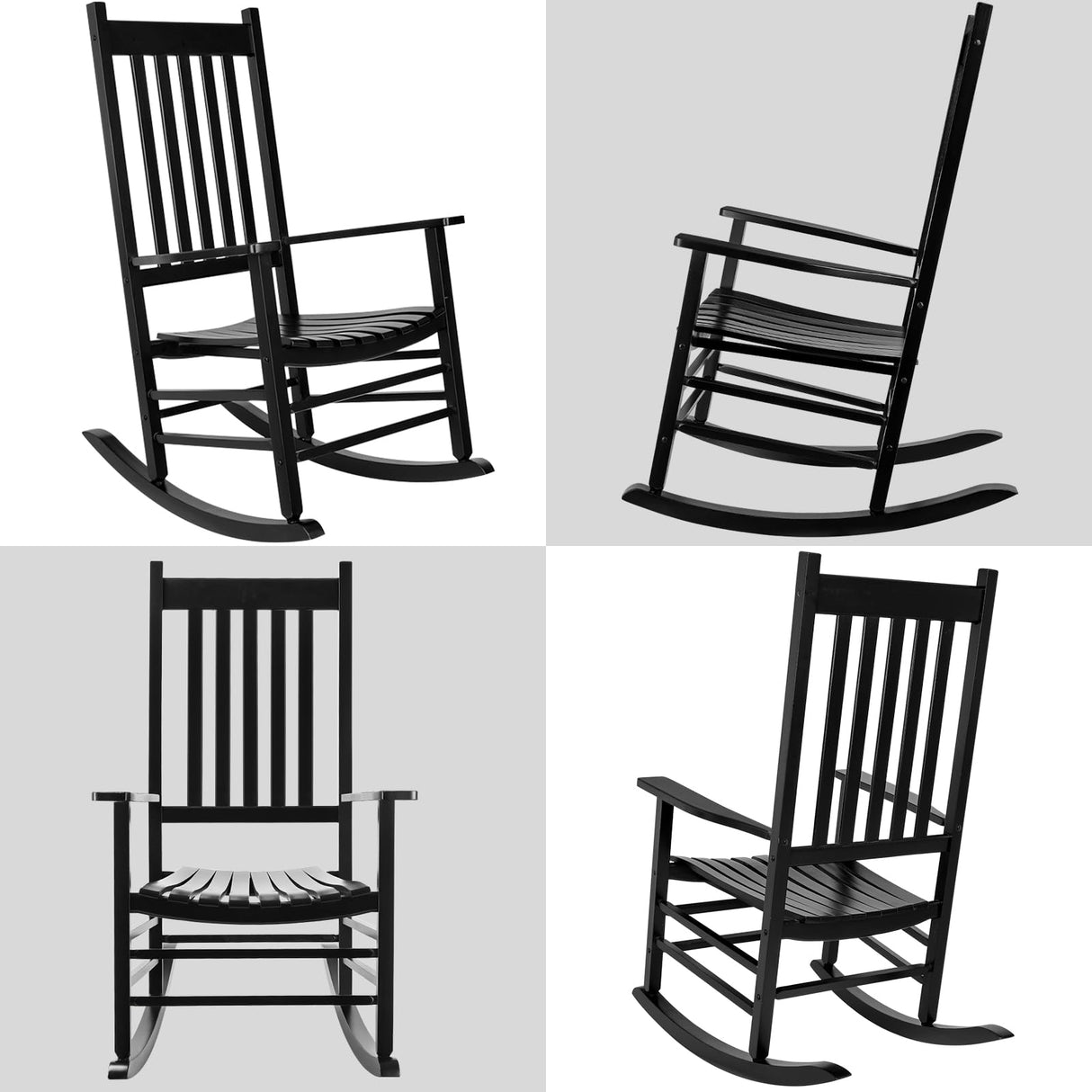 TLGREEN Outdoor Rocking Chair, Solid Wood Oversized Rocking Chair Outdoor with Wide Seat,All Weather Porch Patio Wooden Rocking Chair, Easy to Assemble for Indoor,Outdoor (Black) TLGREEN