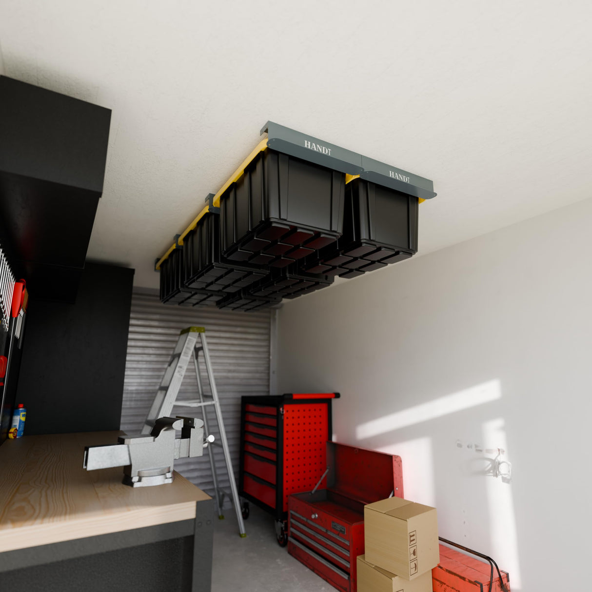 HANDT Overhead Garage Storage Rack, Connectable Heavy Duty Metal Ceiling Rails for Garage Storage Organization Shelving System, Supports Up to 6 Bins, 4 Sets Gray HANDT