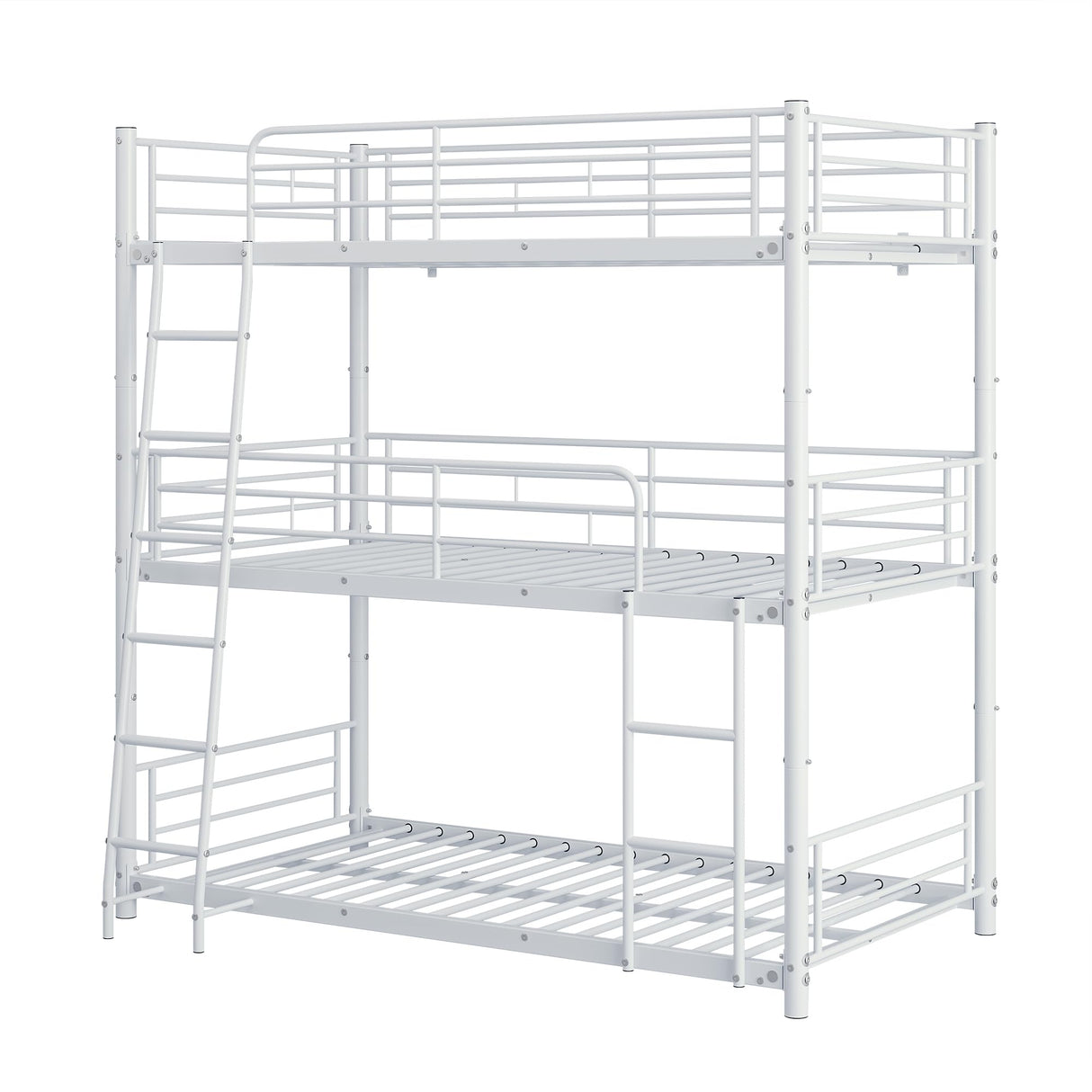 LUMISOL Metal Triple Bunk Bed with 2 Ladders and Guardrails,Twin Over Twin Bunk Bed for 3 Kids, Heavy Duty Triple Bunk Bed Frame, No Noise, White LUMISOL