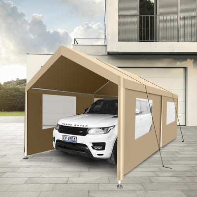 Jintop 10×20 Carport,Heavy Duty Metal Portable Carport Garage,with Roll-up Door Windows,Outdoor Storage Shelter w/Waterproof and Removable Sidewalls,Large Car Tent Gazebo for SUV,Truck,White