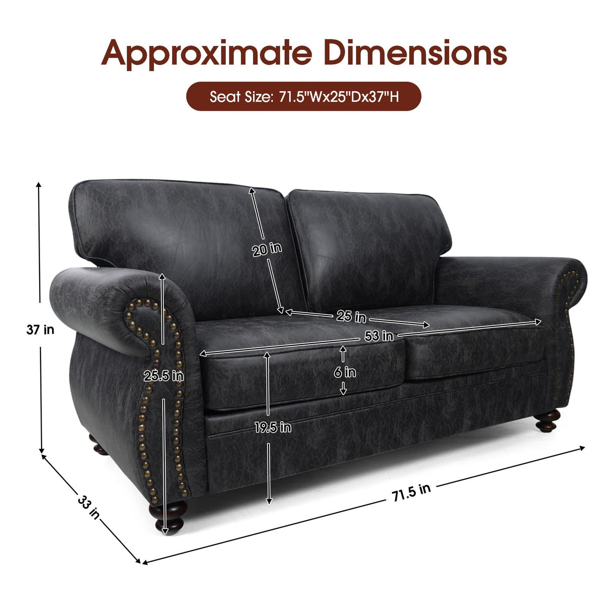 Couchus Mid-Century Vintage Sofa Couches with Rivet Design,loveseat Sofa,Removable Sofa Cover Upholstered Cushions and Solid Wood Frame (Grey, Loveseat) Couchus