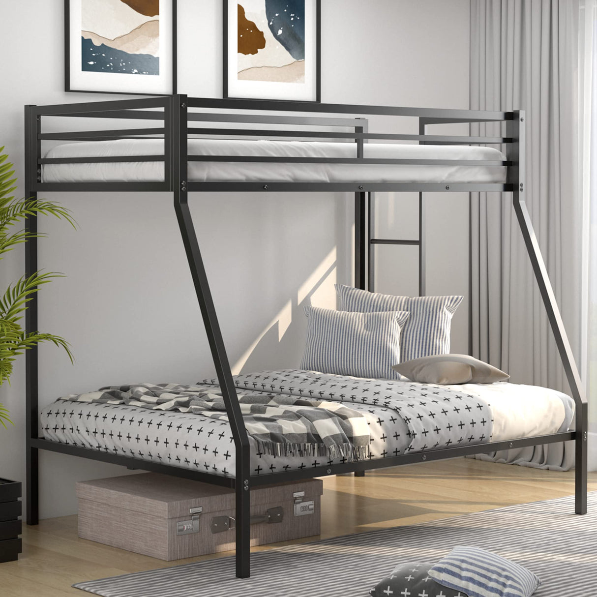 KOMFOTT Metal Twin Over Full Bunk Bed, Heavy Duty Bed Frame with Integrated Ladder, Full-Length Guardrails for Teens & Adults, Space-Saving Bunk Bed for Bedroom & Dorm, No Box Spring Required KOMFOTT